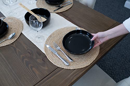 Elanze Designs Bistro Glossy Ceramic 8.5 inch Shallow Pasta Dinner Bowls Set of 4 - Perfect for Everyday uses from Italian Style Pasta to Caesar Salad, and Ramen to Pho, Black - color: Black, style: 8.5 inch Dinner
