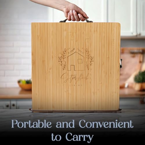 Large Bamboo Charcuterie Board with Magnetic Knife Set | Wooden Cheese Platter, Foldable, House Warming Gifts, New Home, Wedding Gifts - color: Classic