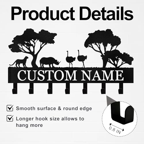 Personalized Key Holder Wall Mounted, Africa Animal Key Holder for Wall, Coat Hook Key Rack Wall Mount, Metal Cabin Key Hooks, Key Hooks Organizer for Home, Entryway, Hallway, Office - color: 01 Africa Animals