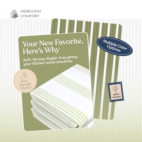 Lemon Green Stripe Kitchen Towels (5 Pack), 100% Cotton, Multi Pin Striped, Super Absorbent & Durable Dish Cloths, Quick Dry Towel Set for Drying Dishes, Everyday Kitchen Cleaning - color: Lemon Green, style: 5 Pack