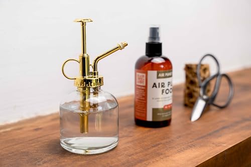 Glass Plant Watering Mister – 8 Ounces Gold Accent Plant Spray Bottle – Single Handed Watering Can for Indoor Plants