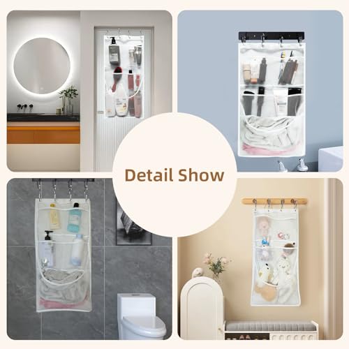 2PCS Mesh Shower Organizer Hanging,Shower Curtain Liner Pockets Hanging with Pockets Quick Dry Cruise RV Camper Bathroom Organizer with Shower Curtain Hooks - size: 2 Pack | White