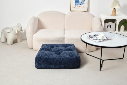 Floor Cushion Pillow, Portable Large | Meditation Adult Sitting Pillow with Handle for Tatami, Living Room & Yoga (1, Square, Dark Blue, 22 x 22 x 6 inches) - color: Square, Dark Blue