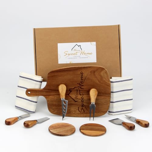 House Warming Gifts New Home, New House Housewarming Gifts, Unique Housewarming Gift Baskets for New House, First Home Gift, Home Sweet Home Serving Board Coasters for New Home Couple (Brown-Wood) - color: Brown-wood