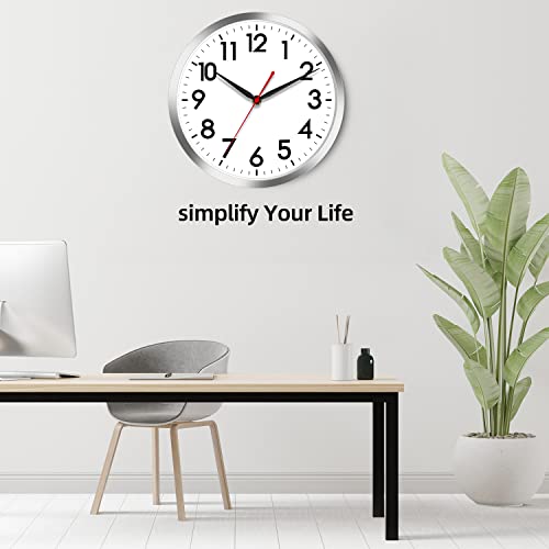 AKCISOT 10 Inch Wall Clock, Silent Battery Operated Analog Clock, Silver | Classroom | Kitchen | Office | Easy to Read Numbers | Garage - color: B_silver, size: 10 Inch