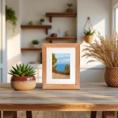 Rustic Wooden Picture Frame 5x7 Inch - Set of 2 - Natural Distressed Wood with Real Glass for Wall and Table Top Display - Walnut - size: 5x7