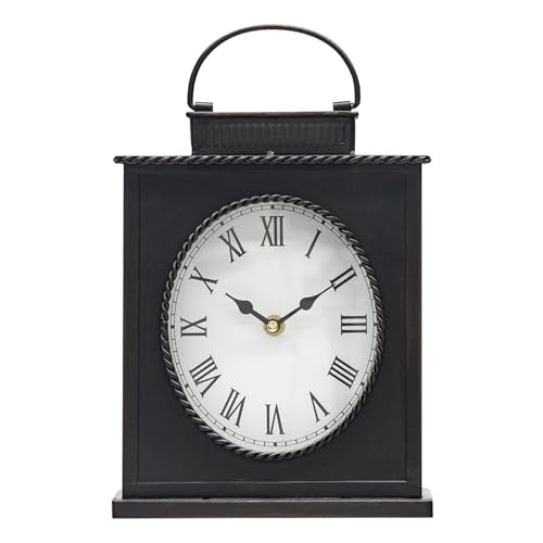 Vintage Mantel Clock, Large Rustic Distressed Metal Table Clock with Handle, Silent Non-Ticking Quartz Movement, Antique Brown Fireplace Shelf Desk Clock for Living Room Bedroom Office - style: Mantel Clock