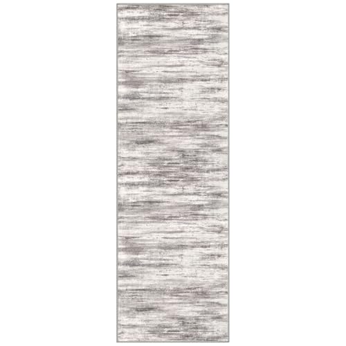 KOZYFLY Modern Abstract Hallway Runner Rug, 2.6x8 Washable Rug Runner Non-Slip Soft Striped Kitchen Runner Rugs, Print Grey/Light Beige/Brown Carpet Runner for Entryway Bathroom - color: Grey/Light Beige/Brown, size: 2'8" x 8' (Runner)