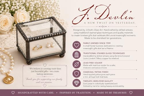 J Devlin Clear Glass Ring Box Small Keepsake Trinket Box Beveled Lid | Small clear glass ring box with beveled lid for rings earrings charms and treasured keepsakes - color: Clear