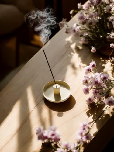 4 in 1 Incense Burner Holder - Multi-Purpose Ceramic Incense Stick Holder, Palo Santo Holder for Clean Burning, Sage Meditation Burner Set, Candle Holder for Aromatherapy (Matte Beige) - color: Matte Beige