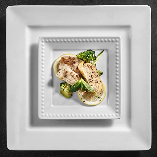 Embossed Ceramic Appetizer & Dessert Plates - Set of 6, 6 inch White Square Dinner Plates for Snack & Restaurant, Dishwasher & Microwave Safe - color: 6 inch-White- Dot-6pcs