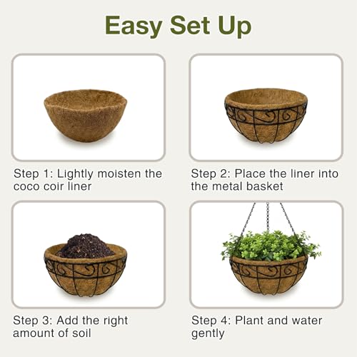 12 Inch Hanging Baskets for Plants Outdoor, 2 Pack Metal Wire Hanging Planters with Coco Coir Liners, Rust-Resistant Flower Basket with Chains & Hooks for Garden Patio Porch Deck Balcony - size: 12IN-2PCS