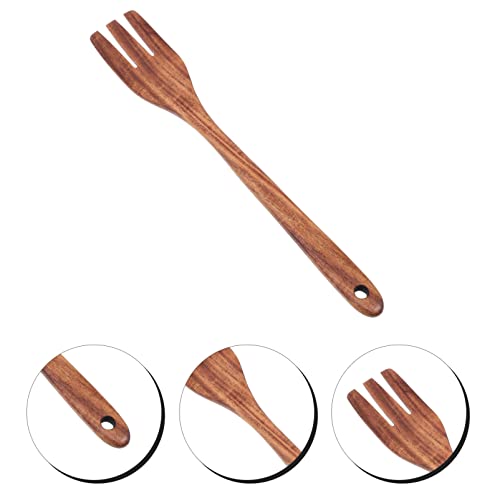 BESTonZON Wooden Serving Fork Long Handle Kitchen Utensil for Salad Mixing Cooking and Serving Ergonomic Wood Fork for Home Kitchens Restaurants Hot Pot Use 8.85In