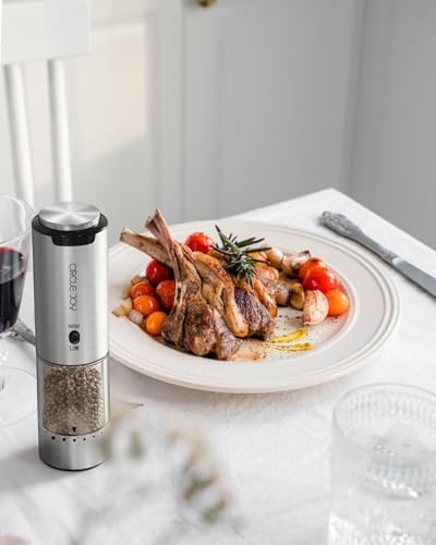 CIRCLE JOY Electric Pepper Grinder Stainless Steel Rechargeable Pepper Mill with Variable Grinding Speed, External Adjustable Coarseness, 95ml Container and White LED Light, Silver - color: 2-Speed Rechargeable