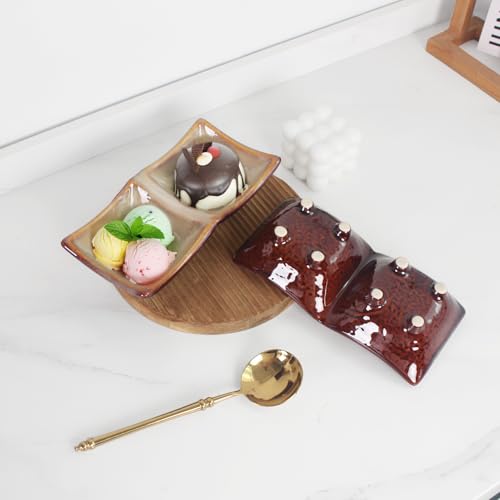Side dish Chip Dip Sets, 7.7 in Two-grid Olives bowl Dip Serving Set Tray, Divided Platters Chip and Dip Bowls Set of 4, Ceramic Divider Moisture-Proof Cereal Bowl Buffet Serving Bowls Set - color: 7.7 Inch Two-Grid