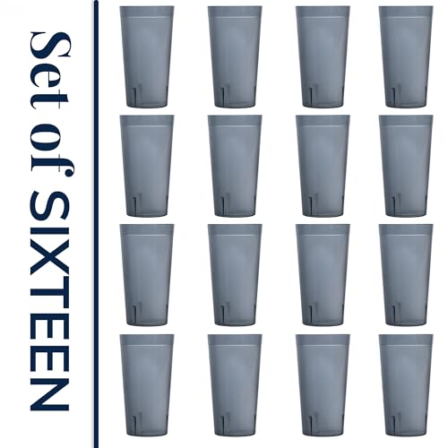 US Acrylic Cafe Plastic Reusable Tumblers (Set of 16) 20-ounce Water Cups in Grey | Value Set of Restaurant Style Drinking Glasses, Stackable, BPA-free, Made in the USA | Top-rack Dishwasher Safe - color: Gray, size: 20 ounces