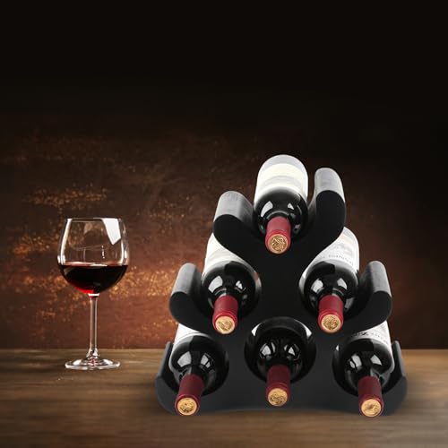 Countertop Wine Rack - 6 Bottle Wooden Wine Rack - Freestanding Wine Bottle Holder Stand - Wine Storage Rack for Cabinet Pantry Bar Kitchen - color: Black