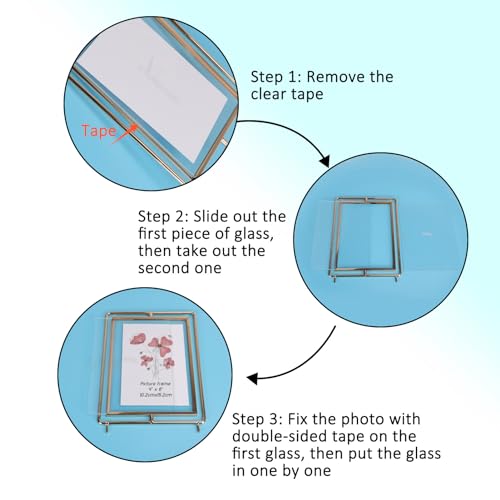 Lyeasw Rotating Picture Frame for 4x6 Picture, Gold Standing Double Sided 4x6 Floating Picture Frame for Vertical Table Display, Single