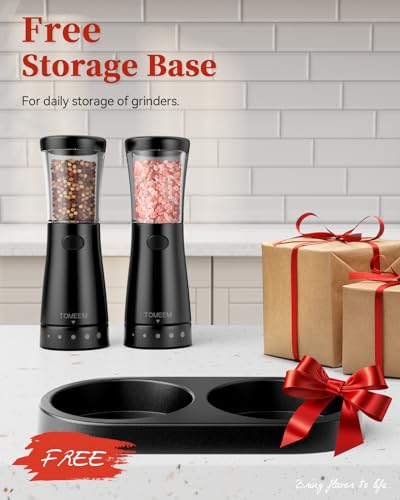 Electric Salt and Pepper Grinder Set with Storage Base, Stainless Steel Rechargeable Salt and Pepper Grinder Set with 4.5 oz Large Capacity, 1.8" Wide Mouth, Adjustable Coarseness, Ideal for Kitchen - color: Matte Black