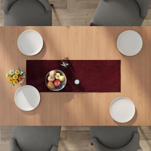 Encasa XO Table Runner 2 Seater, Soft Chenille 13"x36" | Maroon, Woven Rib Texture | Machine Washable | Colorfast & Shrink Resistant | Durable Polyester Yarns - color: Maroon, size: 13x36 in