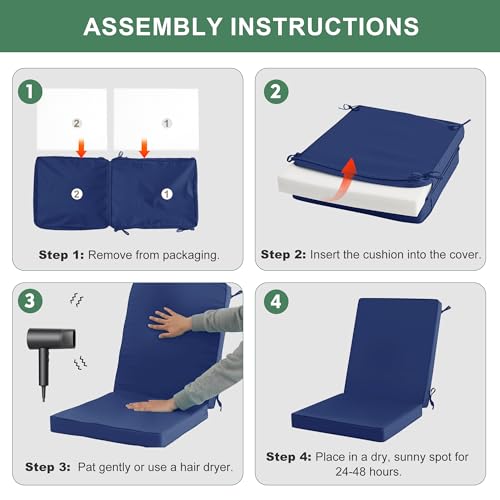 Summsun High Back Patio Chair Cushions 20 x 20 Inch, Navy, Set of 4 | High-Resilience Foam, Non-Slip Bottom, Water Resistant, Removable Cover, Hidden Zipper, Fit for Garden, Lawn, Patio Furniture - color: Navy
