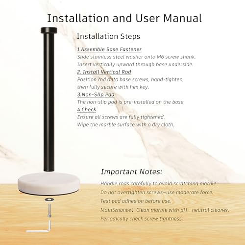 Kitchen Paper Towel Holder Countertop, Black Stainless Steel Rod, White Weighted Natural Marble Base, Heavy Duty Standing Paper Towel Roll Holders Easy One Hand Tear - color: Black