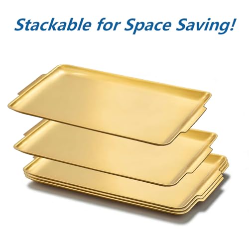 16.3" x 11" Large Serving Platters, Stainless Steel Heavy-Duty Large Serving Trays, Gold Rectangular Plates for Food, Fruit, Party, Wedding, Christmas, Chip and Scratch Resistant - color: Gold-40x28cm