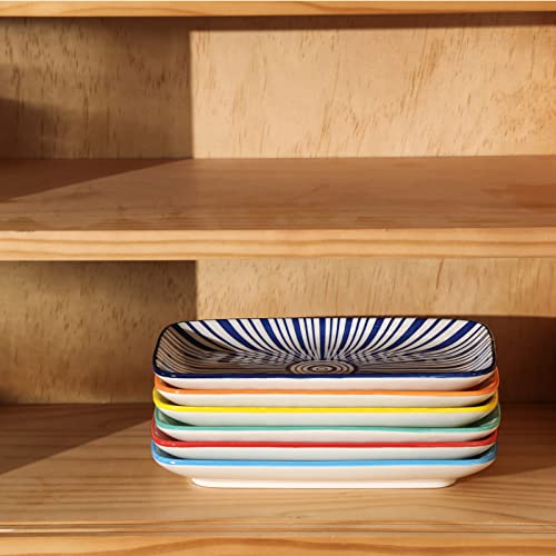 KitchenTour Rectangular Serving Platter, 8 inch Ceramic Dinner Plates Serving Trays Set of 6 for Salad, Appetizers, Sushi, Fruit, Microwave and Dishwasher Safe