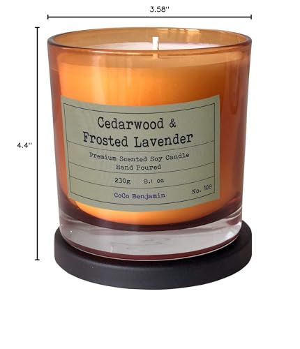 100% Natural Soy Wax Candle by CoCo Benjamin - Highly Scented & Hand-Poured Luxury Candle (Cedarwood & Frosted Lavender) - Clean Burning Cotton Wick - style: Cedarwood & Frosted Lavender (Cotton Wick)