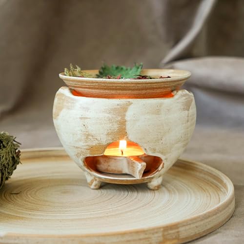 Ceramic Tealight Wax Melt Warmer & Essential Oil Burner, Aromatherapy Tealight Diffuser for Wax Melts, Oils & Dried Botanicals, Japandi Home Fragrance Decor for Bedroom, Burner Only(3pcs)