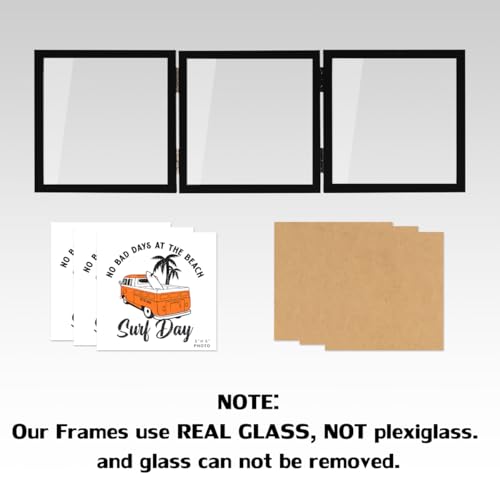 WUTL 3 Picture Frame Triple Collage 5x5 Frames with Real Glass Black | Trifold Photo Frame, Hinged Foldable, Crystal Clear Real Glass - color: Black, size: 5x5