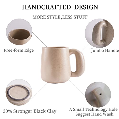 Uaral Large Coffee Mugs Cream Stoneware Mug Set with Jumbo Handle for Cocoa,Milk,Latte or Tea,Handmade Free-Form Edge Design,20oz,Set of 2, (Cream) - color: Cream