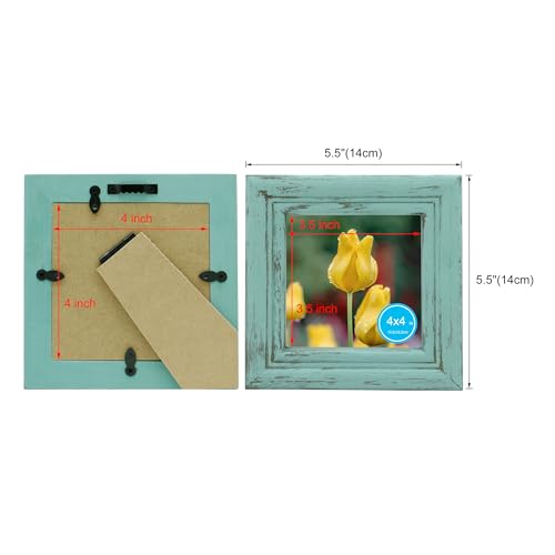 4x4 Picture Frame Made of Solid Wood High Definition Glass Rustic Antique Designs Small Photo Frame for Tabletop Display and Wall Mounting, Distress Blue - color: Distress Blue B, size: 4" X 4"