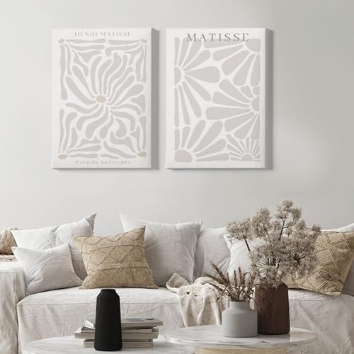 Matisse Beige Posters Beige Modern Painting Abstract Matisse Art Poster Mid Century Canvas Wall Art Neutral Matisse Prints Minimalist Matisse Wall Art Neutral Artwork 16x24inx2 with Framed - color: Matisse Beige Posters Framed