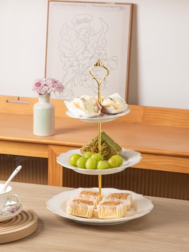 Sweejar 3 Tier Ceramic Cake Stand Wedding, Dessert Cupcake Stand for Tea Party Serving Platter(Small Flower) - color: Small Flower