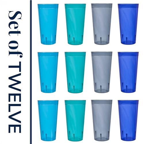 US Acrylic Café Plastic Reusable Tumblers (Set of 12) 32-ounce Iced-Tea Cups, Coastal | Value Set of Restaurant Style Drinking Glasses, Stackable, BPA-free, Made in the USA | Top-rack Dishwasher Safe - color: Coastal, size: 32 ounces