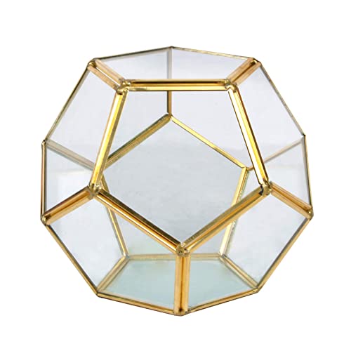 Ashland 5.5” Gold Octagon Glass Terrarium - Geometric Planter for Succulents and Air Plants - Bulk 12 Pack