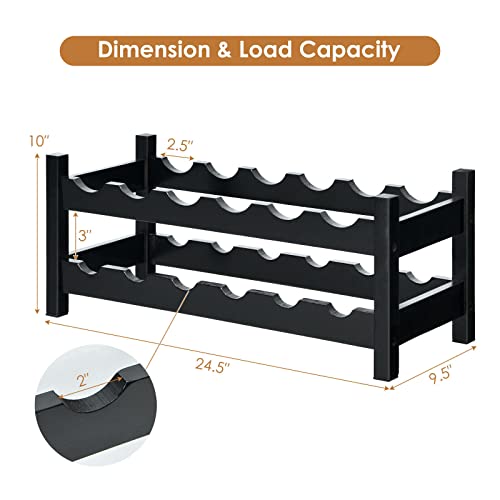 HAPPYGRILL Wine Rack, Free Standing 12 Bottles 2-Tier Wine Display Rack, Bamboo Wine Storage Rack Tabletop Wine Rack, Brown - color: Brown