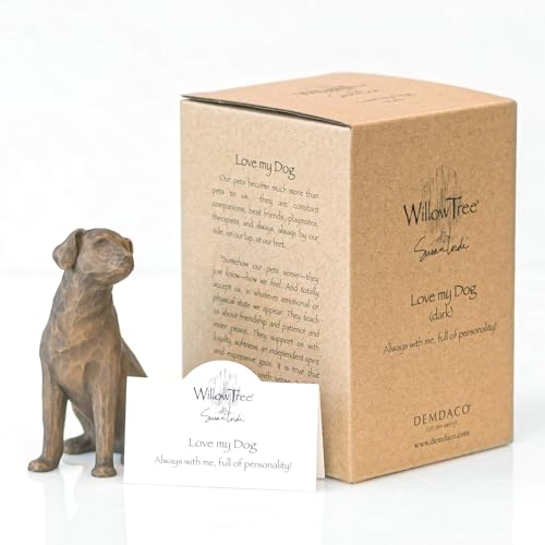 Willow Tree Love My Dog (Dark), Sculpted Hand-Painted Figure | Cast from a Susan Lordi Original Carving, Gift for Dog Lovers, Celebrates the Loving Bond Between People and Their Dogs
