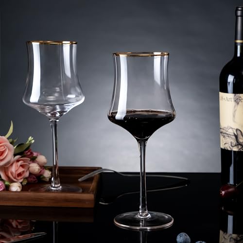 New Crystal Wine Glasses with Gold Rim 17 Ounce Set of 4 Long Stem Clear Wine Glasses Premium Crystal Gift for Christmas, Birthday, Anniversary or Any Special Occasion