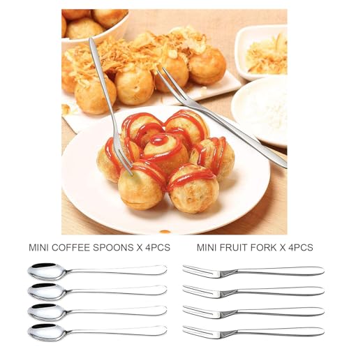Linwnil Mini Cheese Knife Set with wood Handle - Stainless Steel Charcuterie Knife Set with 4 Fruit Forks & 4 Small Spoons - Compact Cheese Cutter Set for Charcuterie Boards