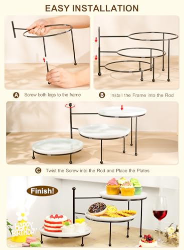Tiered Serving Tray for Party, 10 Inch Dessert Display Stand, Black | 3*Porcelain Durable Round Serving Plates, Microwave/Dishwasher Safe,Easy Clean, Cupcakes Fruit Modern Serving - color: Black