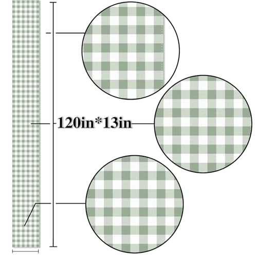 Sage Green Gingham Party Table Runner Green and White Checkered Plaid Decorations for Birthday Bridal Baby Shower Home Dining Kitchen Island Decor (13" x 120") - size: 13" x 120"