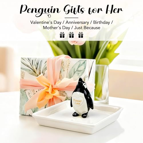 PUDDING CABIN Penguin Gifts for Women, Ring Holder Jewelry Tray, Penguin Figurine Forever Lover Anniversary Wedding Birthday Mothers Day Gifts for Girlfriend Wife Fiancée Daughter Mom - style: Penguin