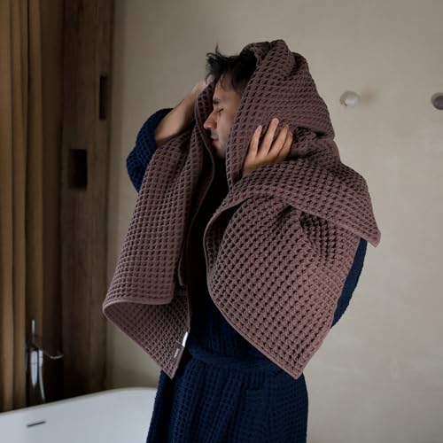 Luxury Organic Japanese Cotton Waffle Bath Towel | Thick, Absorbent, Quick Dry Bathroom Towels for Shower, Sauna, Onsen| Hotel & Spa Quality, Gift-Ready (Dark Cocoa, Hand Towel (3 Pack)) - color: Dark Cocoa, style: Hand Towel Set (3 Pack)