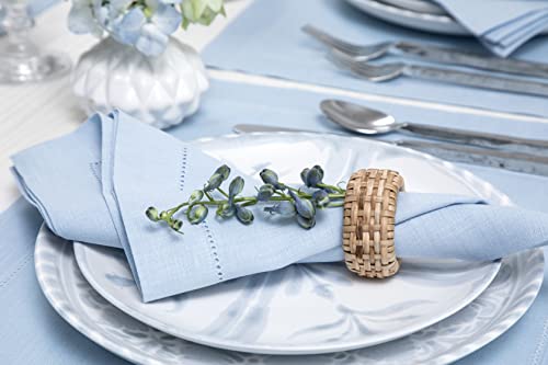 Solino Home 100% Linen Napkins Blue, Classic Hemstitch 20 x 20 in, Set of 4 | Cloth Napkins for everyday meals and hosting | soft plain weave, artisan crafted | Sky Blue | Pure Linen | OEKO-TEX Certified - color: 09: Sky Blue, size: 20" x 20" (Set of 4)