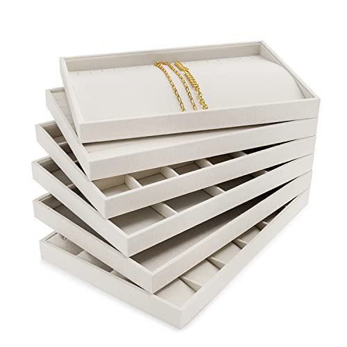 Oirlv Stackable 17 Hooks Sackcloth Jewelry Tray Necklace/Pendant/Long chain Display Showcase Organizer(Pack of 1,Beige) - size: 20 Hooks