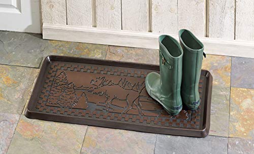 HF by LT Moose Scene Rubber Boot Tray, 32 x 16 inches, One-Piece Seamless Construction, Durable Vulcanized Rubber, Year Round Use Indoors or Outdoors, Bronze - color: Moose Scene
