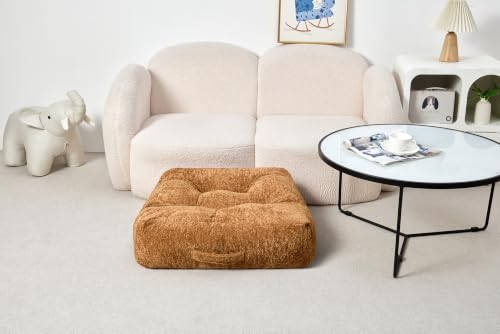 Floor Cushion Pillow, Portable Large | Meditation Adult Sitting Pillow with Handle for Tatami, Living Room & Yoga (1, Square, Brown, 22 x 22 x 6 inches) - color: Square, Brown