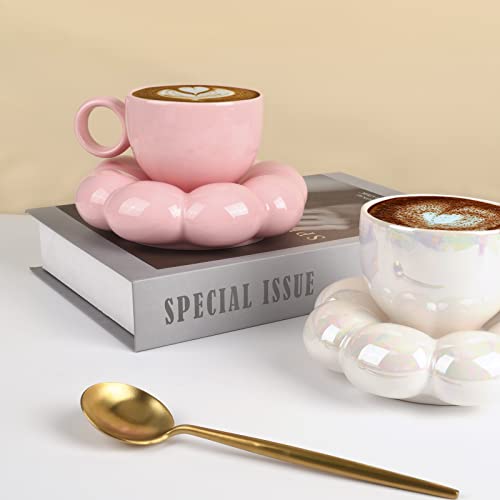 Koythin 6.5oz Sunflower Saucer Mini Ceramic Mug, Pink Mother’s Day Cup | 200ml Petite Floral Cup, Microwave & Dishwasher Safe; Perfect Mother’s Day Gift For Mom - color: Peach Pink